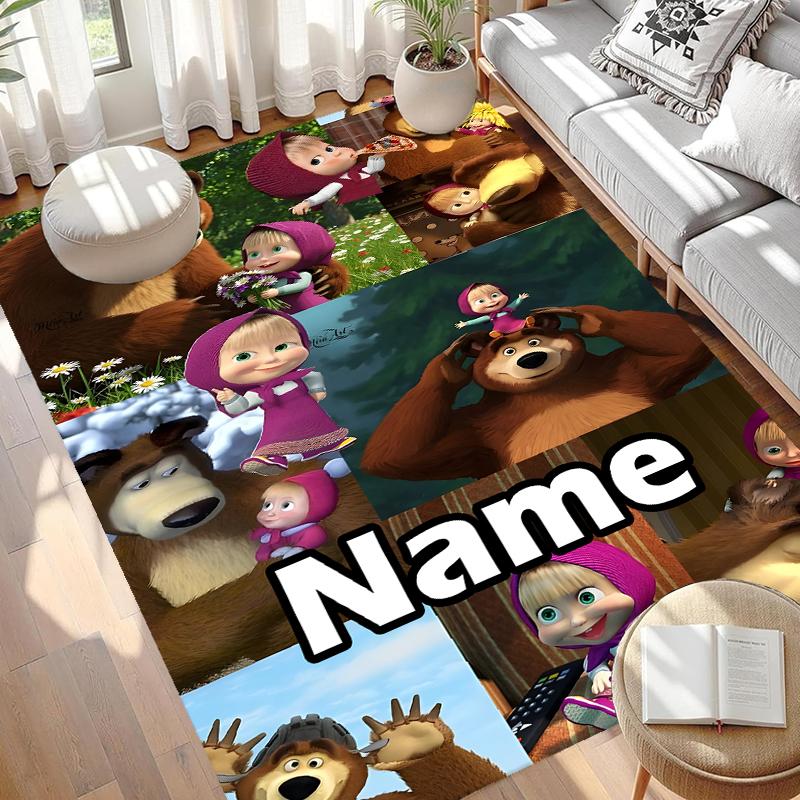 Custom Name Personalized Masha and The Bear Print Carpet, Versatile Home Decor Rug, for Playroom, Apartment, Balcony, Entryway, Hallway Gift