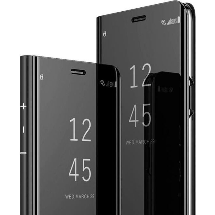 Cover Huawei P30 Lite Clear View Custodia a Libro Antiurto Cover a Specchio Flip Case Smart Stand Custodia per HuaWei P30 Lite Nero