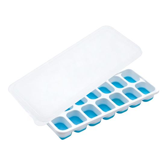 Ice Cube Tray with Well-Sealed Lid 14-Cavity Stackable Silicone Ice Mold Easy Release