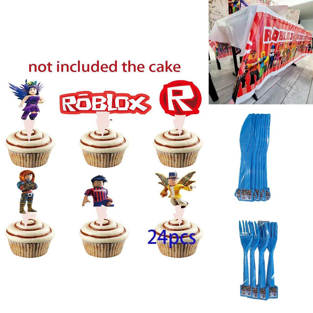Colorful Roblox Birthday Decoration Set Featuring Banners Balloons And Cake Toppers For Kids