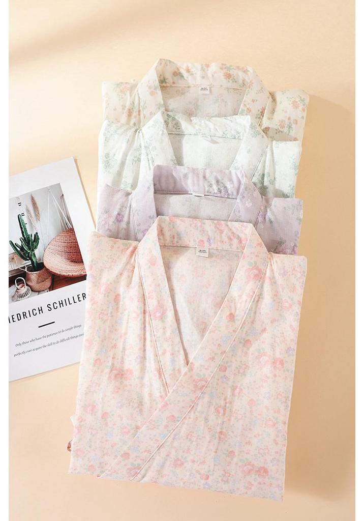 Robe de nuit en gaze florale 100% coton pour femme - Douce pour la peau & Absorbante Robe d'intérieur de loisirs