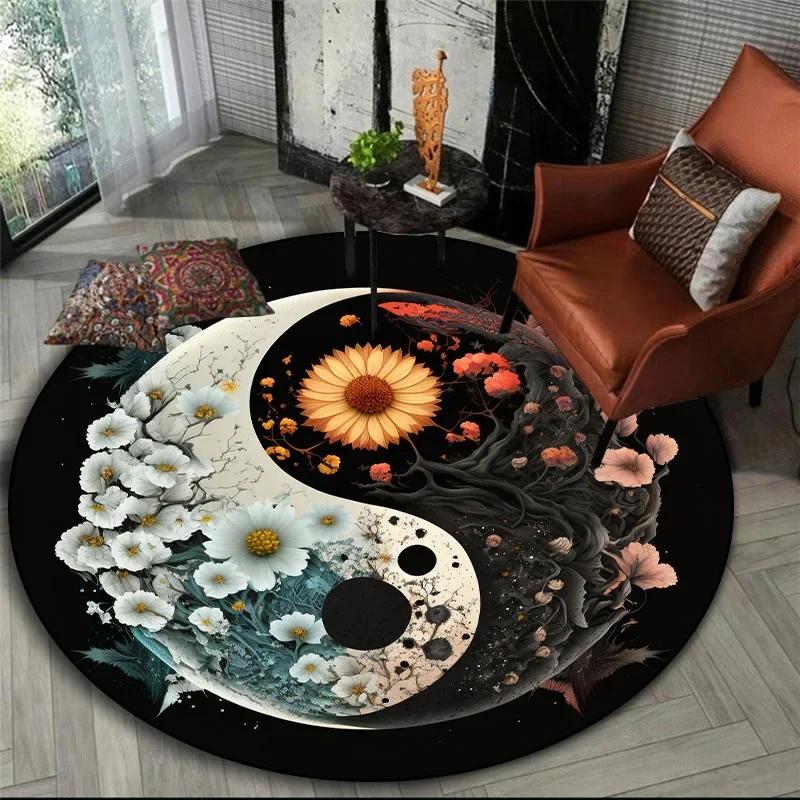Animal Tiger Printed Circular Carpet Dragon Lion Tree of Life Living Room Bedroo Computer Chair Floor Mat Home Decoration Carpet