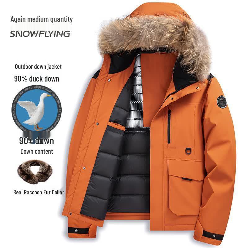 Unisex Raccoon Fur Hooded Duck Down Parka L