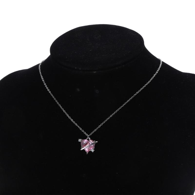 Fashion Pink Sweet Heart Zircon Necklace Women Aesthetic Clavicle Chain Necklace Valentines Day Gift Party Jewelry