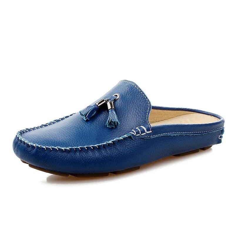 Quaste Halbe Schuhe Für Männer Sommer Echtes Leder Loafer Slip-On Hausschuhe Casual Backless Fahren Faulenzer Für Mann Mule masculino