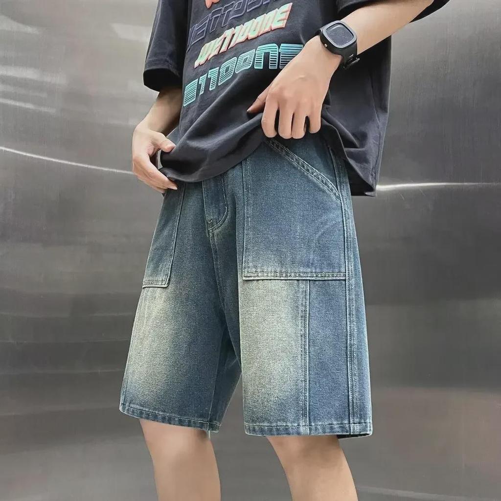Trendy Summer Mid-Waist Denim Harem Shorts for Men