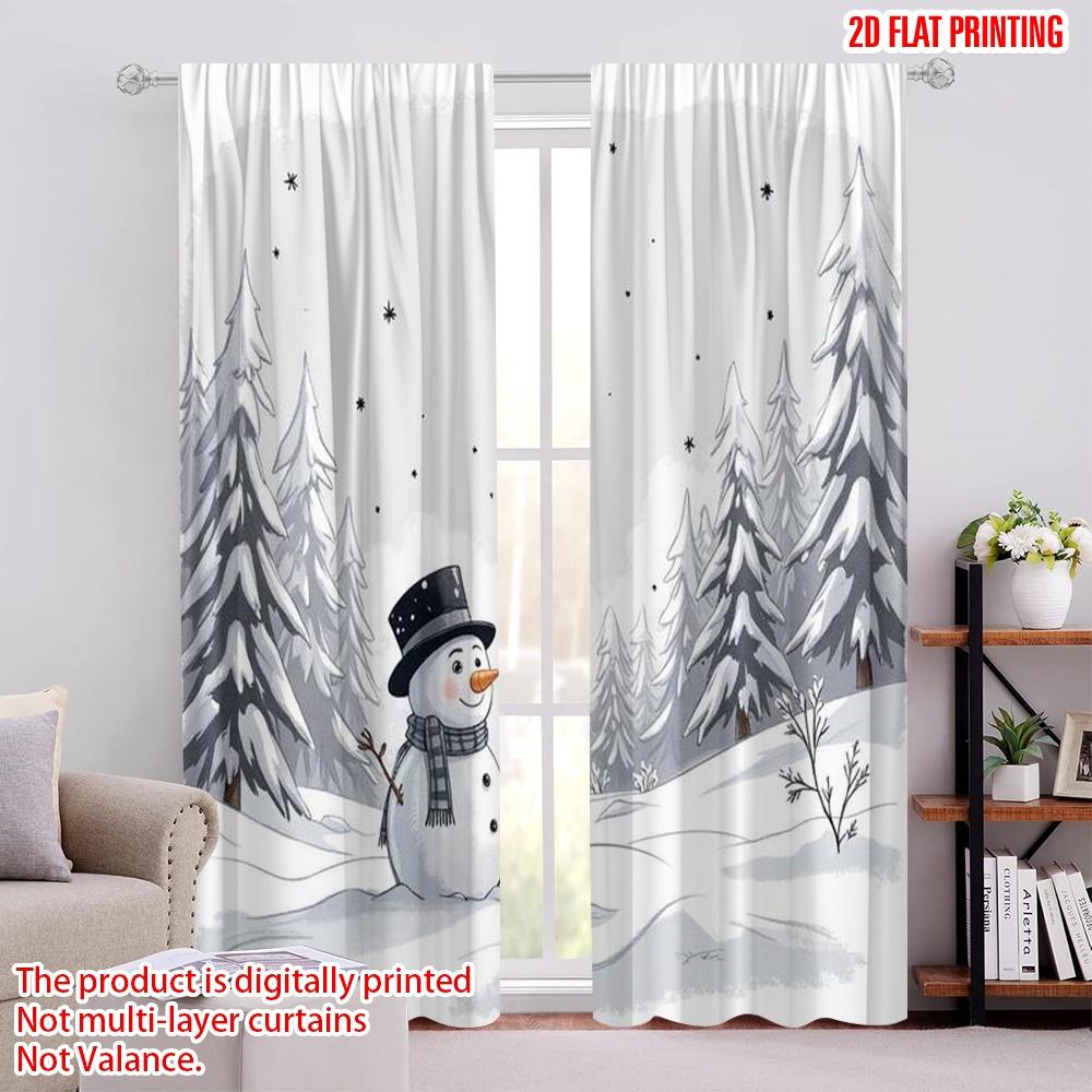 

2pcs 2D flat printing Christmas Window Curtains Leafless trees and stars Versatile 100% Polyester Without Electricity Festive 100*130 Grommet Top 1pcs