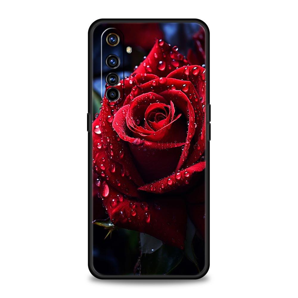 For Realme GT Neo 2 3 3T 5 Case For Realme 12 11 5G 10 9 8 5G 7 6 GT5 GT3 GT2 Pro Plus C21 C11 C25 Beautiful Red Rose Flowers