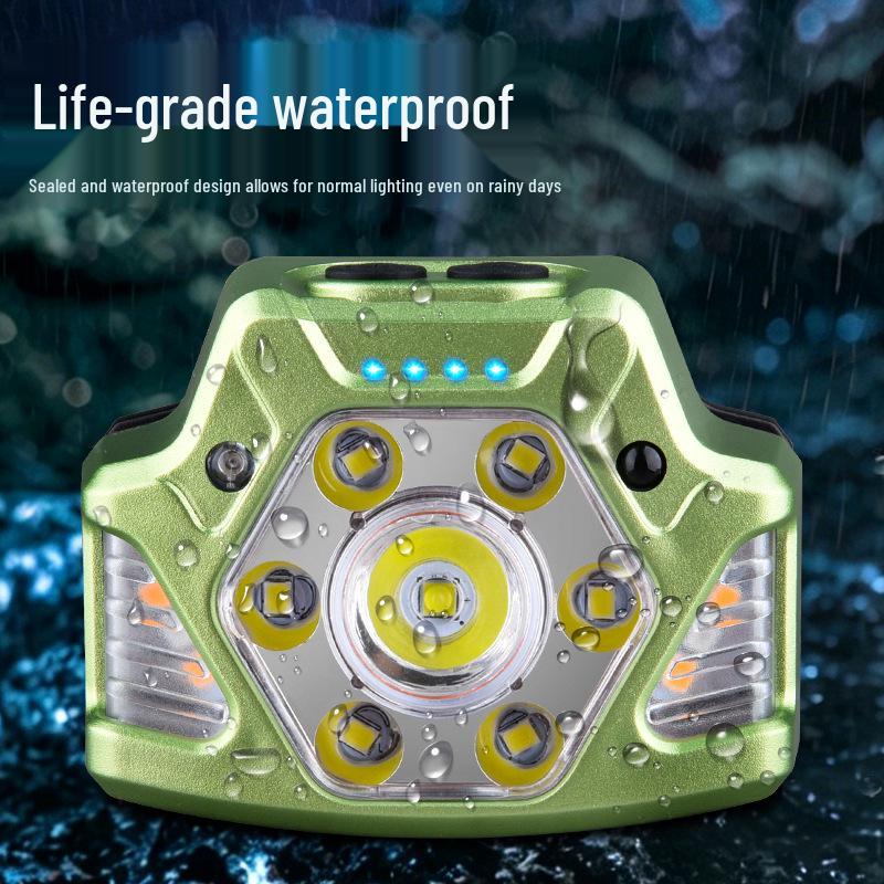 LED Induction Headlamp for Night Fishing – Rechargeable, Long Battery Life, Super Bright, Long Throw, Strong Light, Head-mounted for Outdoor Mining