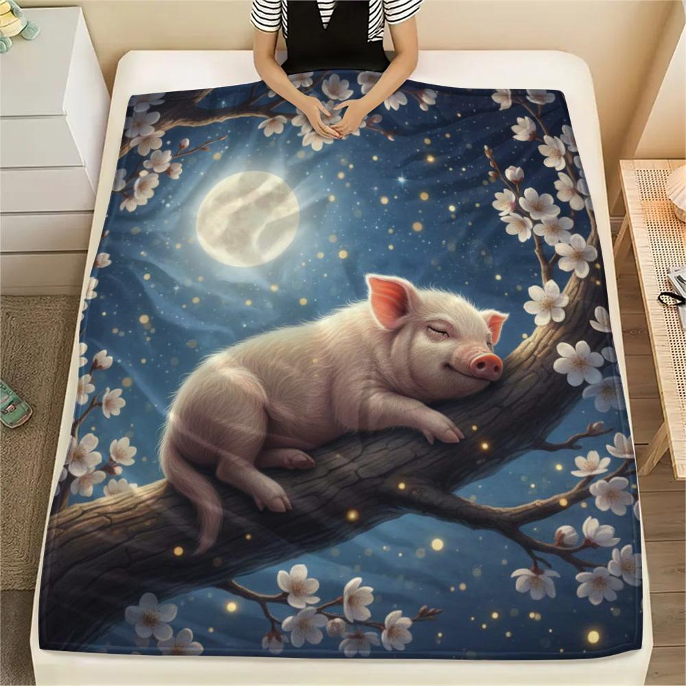 1PC Sleeping animals Print Flannel Blanket, High quality Comfortable for All Seasons, Home Decor, Warmth and Comfort