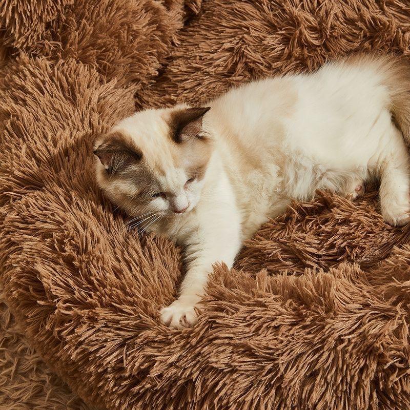 Fluffy Pet Round Bed Adorable Bear Paw Dog Kennel Winter Warm Cat Nest Gentle Plush Cushion Bed Cushion Basket Supplies