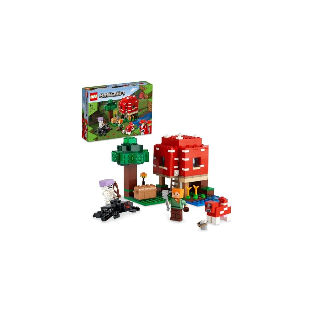 LEGO Minecraft Mushroom House Building Set 21179 for Kids Ages 8-10, Creative Toy for Boys and Girls