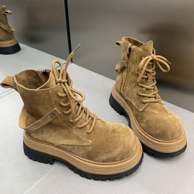 New Women's Platform Martin Boots British Retro Style Lace Up Ankle Boots Comfortable Casual Work Boots Chunky Sole