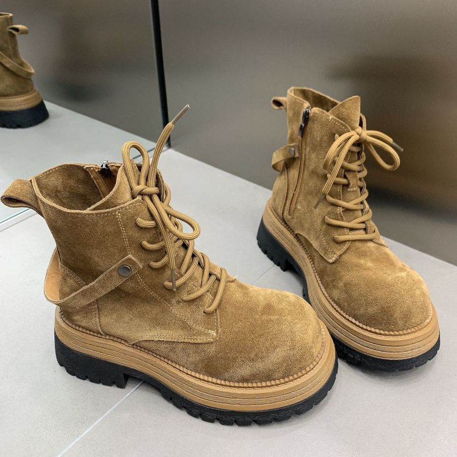Nové dámské platformové martensky britský retro styl šněrovací kotníkové boty pohodlné ležérní pracovní boty robustní podrážka