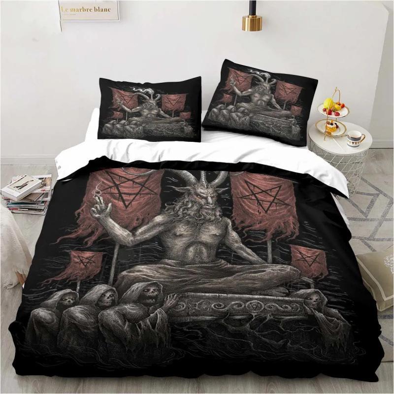 3D Anime Bedding Set Evil-Satan Demon Skull Printed Duvet Cover Set With Pillowcase Bedspread Boy Teens Adult Queen King Size