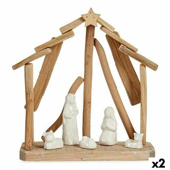 Crèche De Noël - Naturel - Céramique Marron Et Blanc - 2 Unités - 25 X 28 X 10 Cm