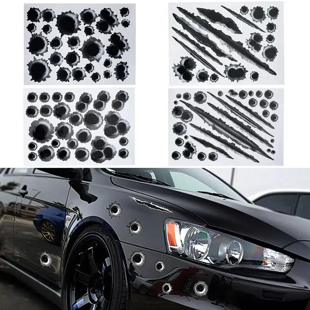 NEW 1Pcs Funny Car Stickers 3D Bullet Hole Car Side Car-covers Motorcycle Scratch Realistic Bullet Hole Waterproof Accessories