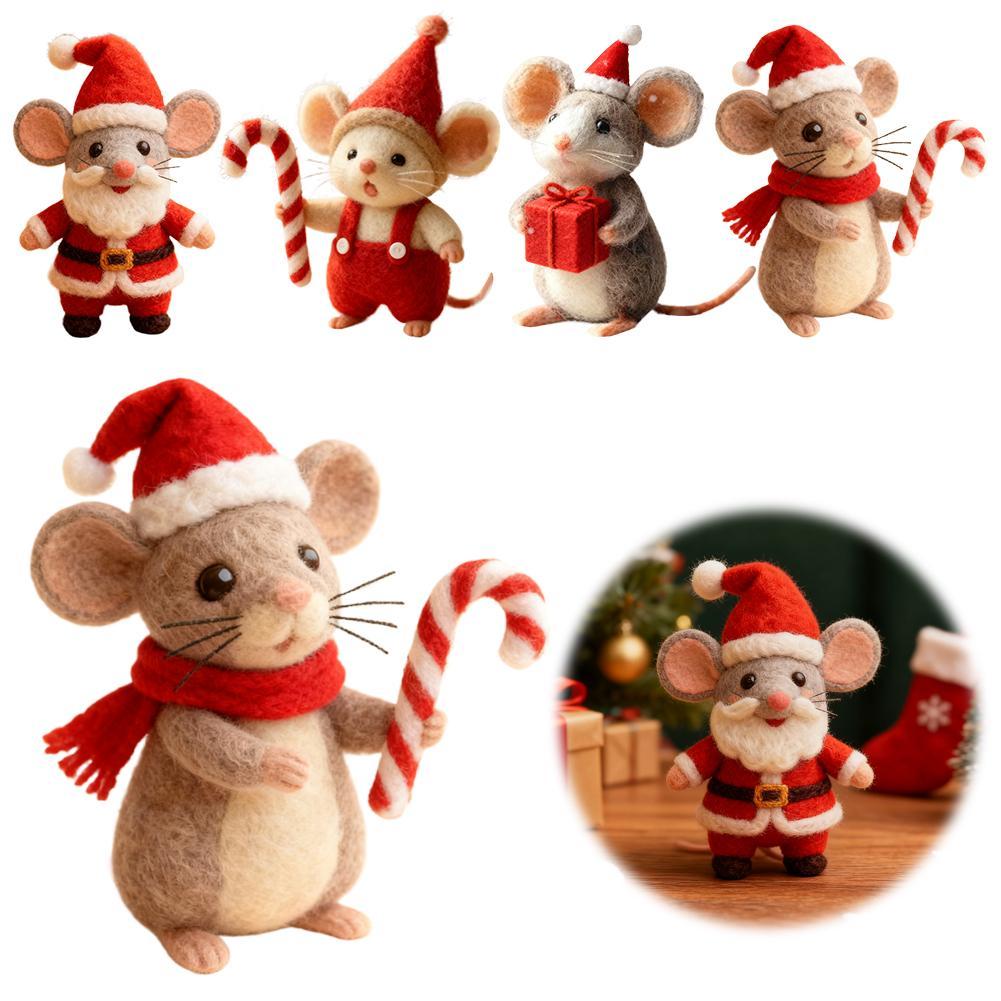 Christmas Wool Felt Mouse Ornament - Multicolor Handmade Animal Decor Festive Christmas Tree Ornament For Bookshelf