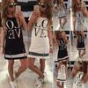 Elegant Sports Women Letter Love Printed Long T-shirt One-piece Casual Dress Zipper