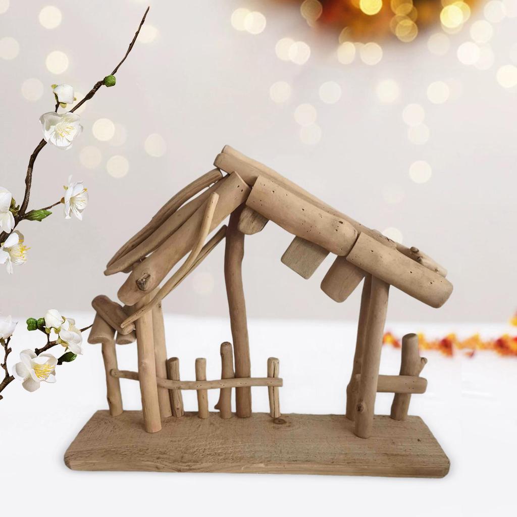 Christmas Decorations Manger Nativity Stable Easy to Store Miniature Lifelike Wooden Tabletop