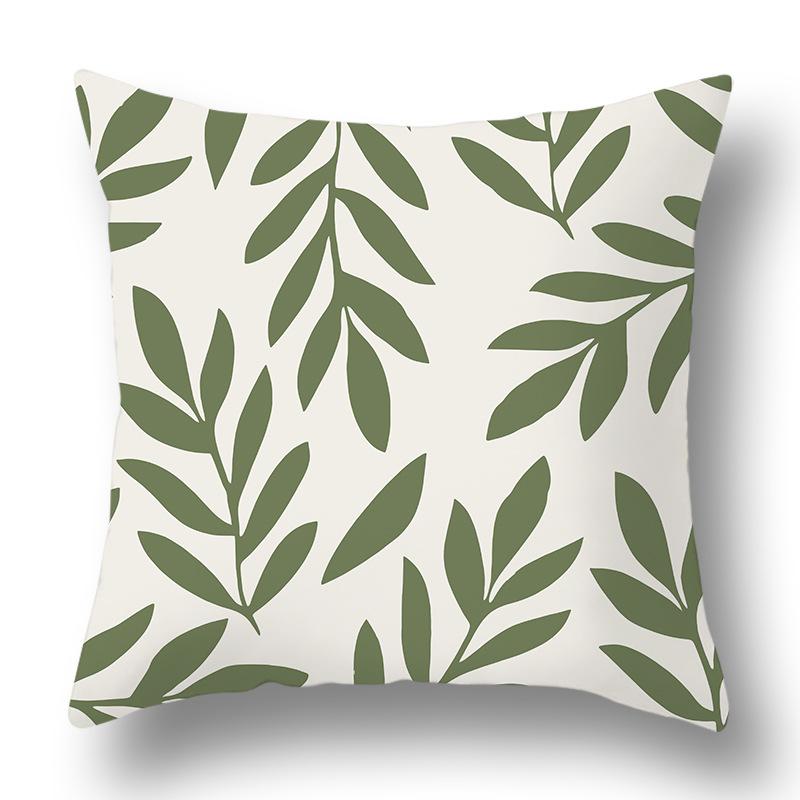 Nordic Abstract Green Geometric Pillowcase Flower Print Home Petal Velvet Pillow Cushion Cover