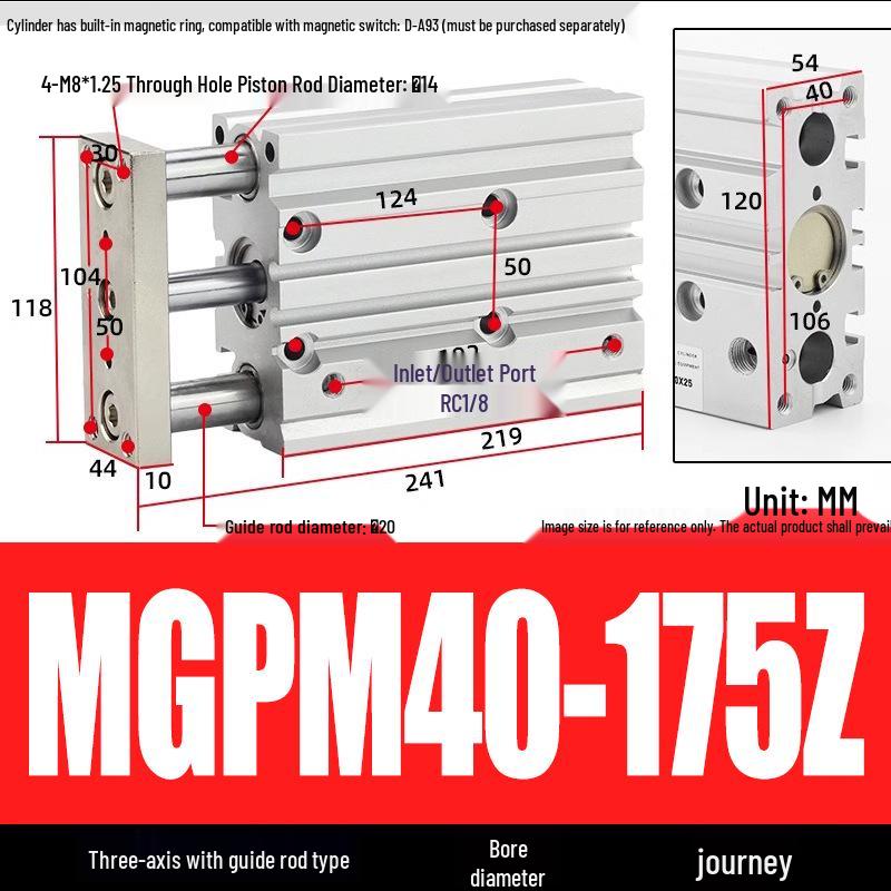 Compact Three-Axis Pneumatic Guided Rod Cylinder 12/16/20/25/32-10/20/40/50/75z