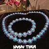 Blues Baroque, Silver Blue Rose Pearl Necklace, Comparable To Japanese Seawater Pearls Old Money Collarbone Chain, Bracelet