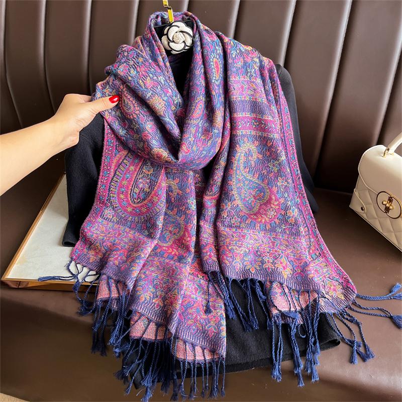Women Paisley Scarf Cashmere Feeling Pashmina Shawls Tassel Hijab Head Wraps Femme Winter Scarves Foulard Bufanda