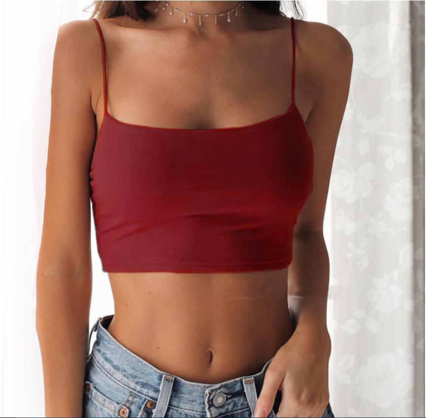 Spaghetti Strap Camis Solid Color Crop Tops Women U Neck  Tank Top Backless Camisole Fashion Casual Tube Female Sleeveless