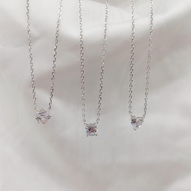 Beixi S925 Sterling Silver Geometric Necklace with Diamond Heart and Square for Women - Simple and Elegant Jewelry.