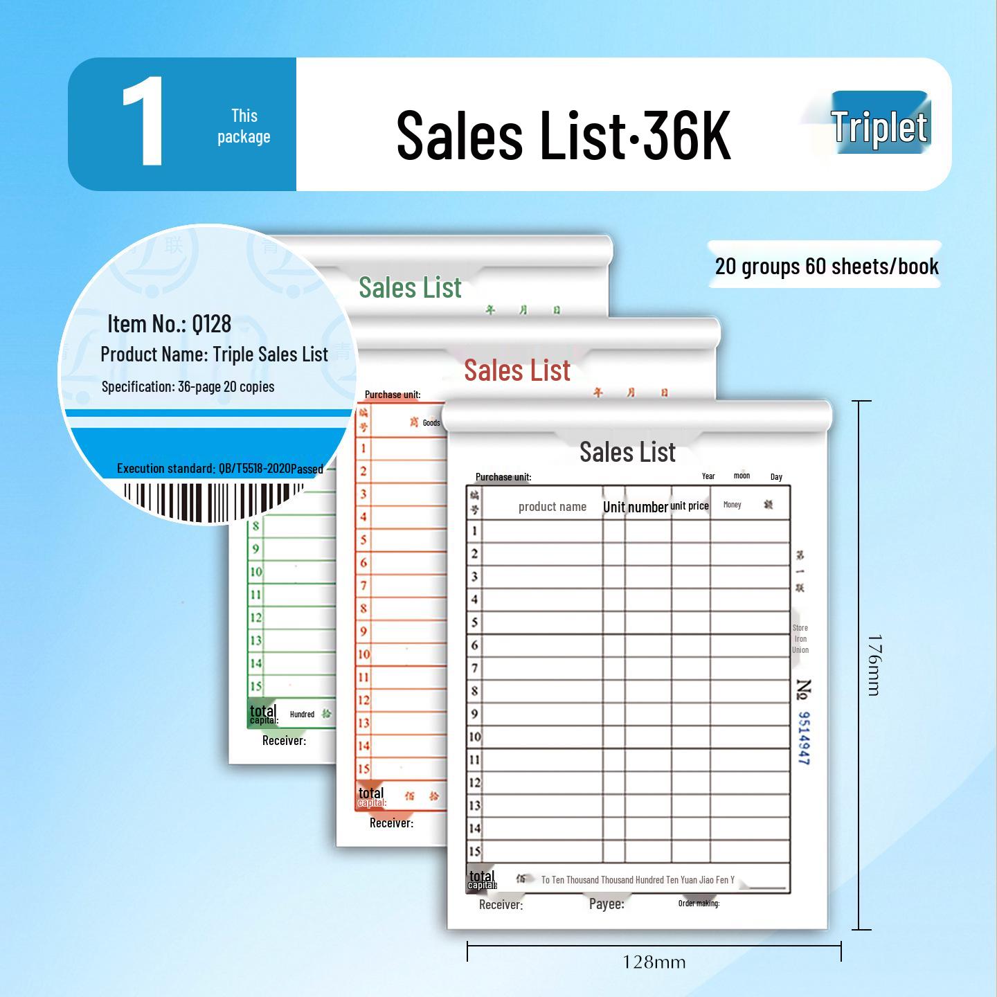 Qinglian Q Series 36K Carbon Copy Sales Invoice & Shipping Order Book, Two-Part & Three-Part Forms