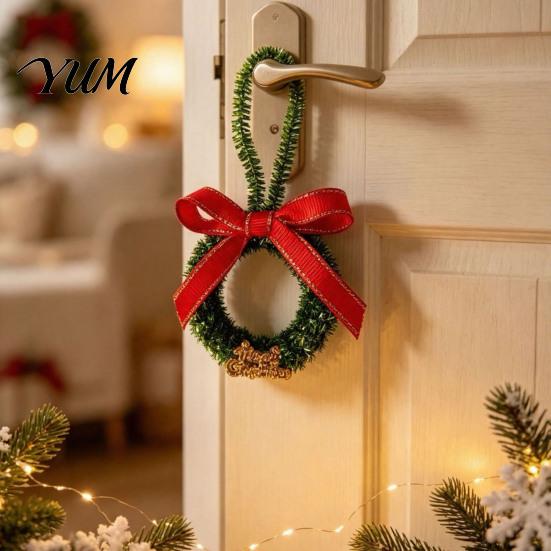 Seasonal Tree Decor Mini Christmas Wreath Ornament, Miniature Artificial with Bow, Bow Pinecone, Xmas Hanging for Holiday Party