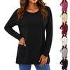 Damska modna kolorowa koszulka z długim rękawem, okrągłym dekoltem i kieszenią, top