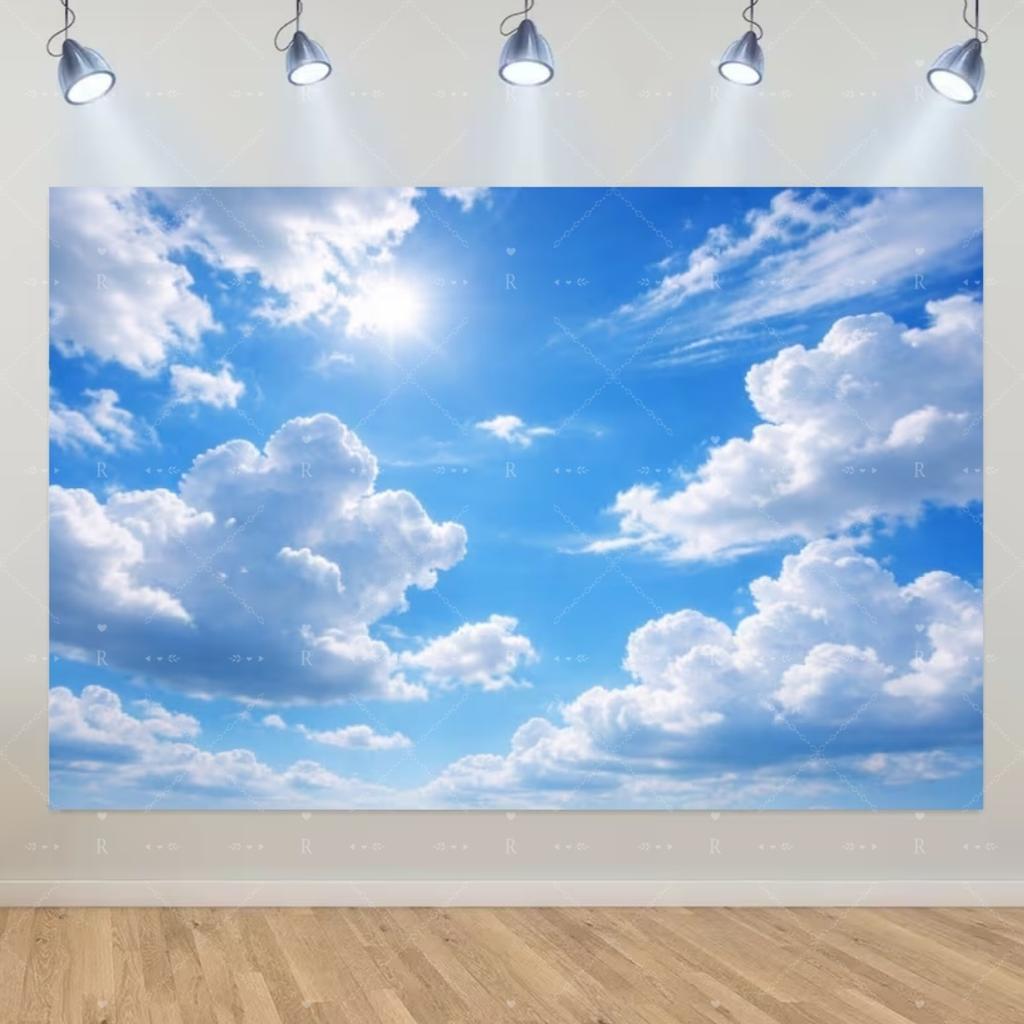 Blue Sky White Cloud Background Natural Landscape Home Party Decoration Backdrop Portrait Photography Banner Baby Shower Props