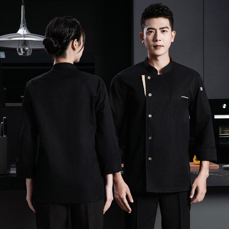 

Профессиональная униформа для готовки Весна Осень Зима Одежда повара для еды Рабочая одежда для кейтеринга Куртка шеф-повара Рубашка для кухонного работника Ресторанная униформа Одежда для официанта M чёрный