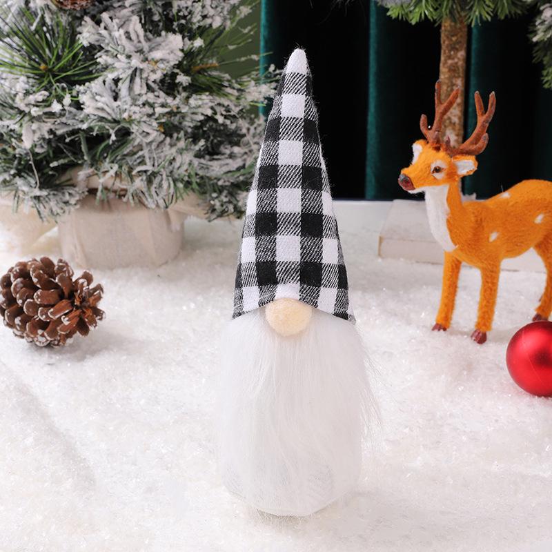 Black & White Plaid Santa Gnome Figurine – Christmas Decoration Ornament