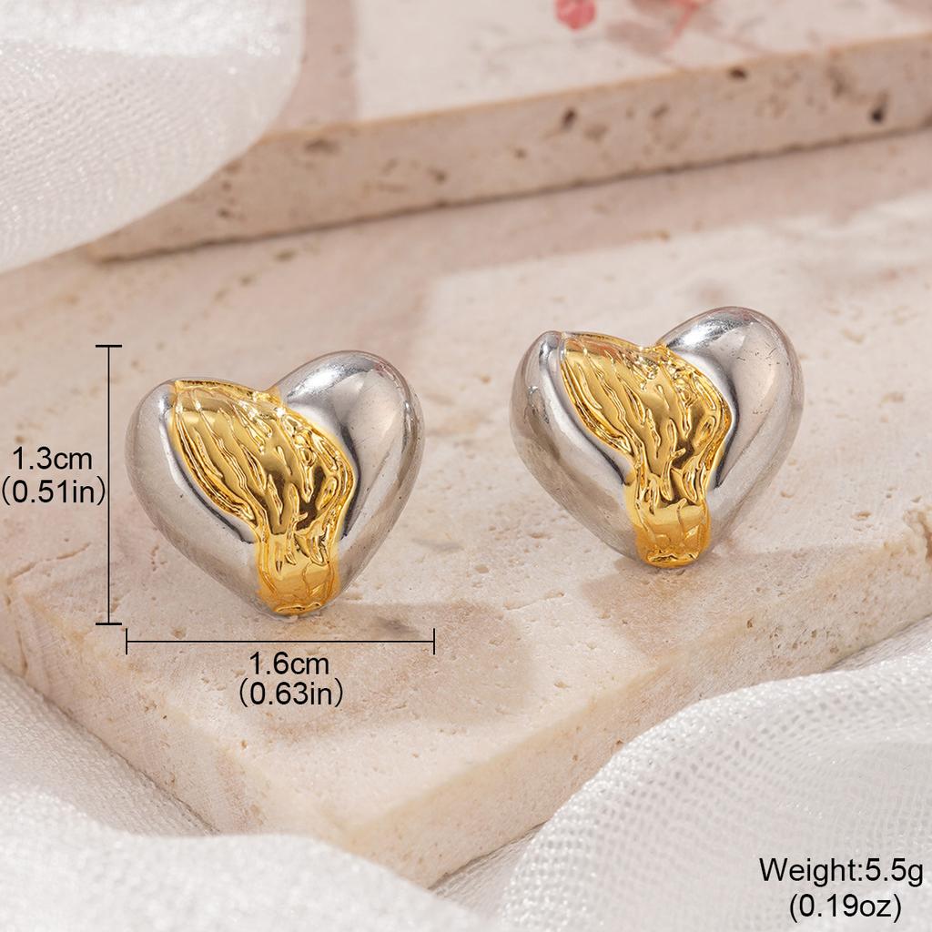 Metal wind geometric irregular pleats layered gold and silver contrasting earrings fashionable versatile design earrings