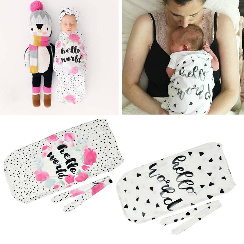 2Pcs/Set Newborn Swaddle Blanket Baby Cocoon Sleeping Bag Muslin Wrap Headband