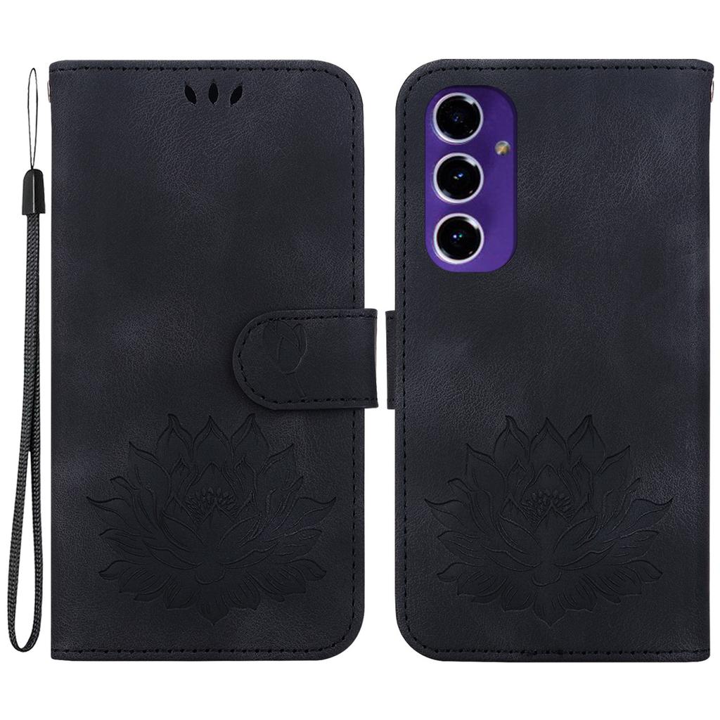 PU Leather Phone Cover for Samsung Galaxy S24 FE Phone Stand Case Imprinted Lotus Pattern Wallet Shell