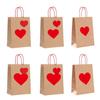 Krafts Paper Bags Red Heart Design Eco-Friendly Gift Bags with Heart Tags And Hemp Rope Gift Packaging for Weddings Birthdays Mother's Day Party