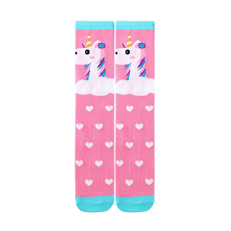 Mittelschlauchsocken für Mädchen im Alter von 3–12 Jahren, gerade Brettsocken, kniehohe lange Socken mit Einhorn-Cartoon, lange Kindersocken