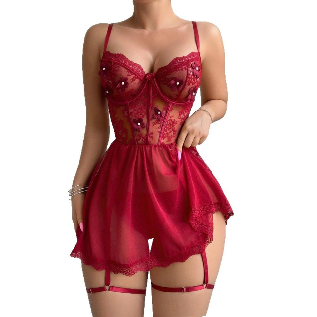 Black Straps, Breast-showing Underwear, Sexy Mesh Set, European and American Pajamas.