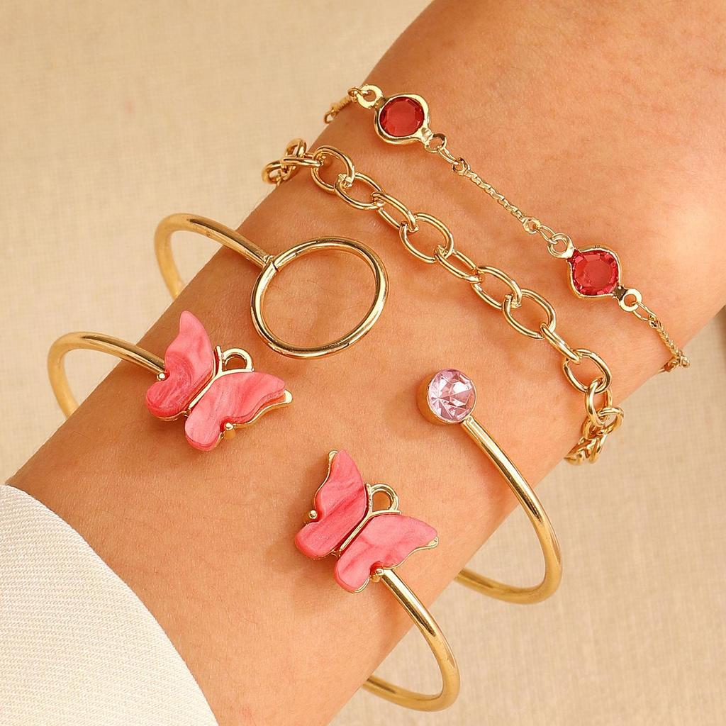 Punk Hip-Hop Alloy Bracelet Set - 4 Piece European & American Style