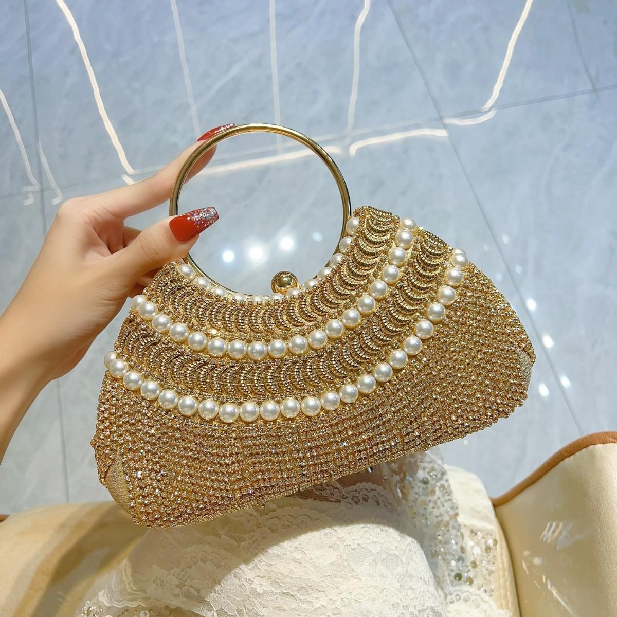

Luxurious Tassel Rhinestone Patchwork Bead Women s Fashionable Temperament Elegant Banquet Bag золотой