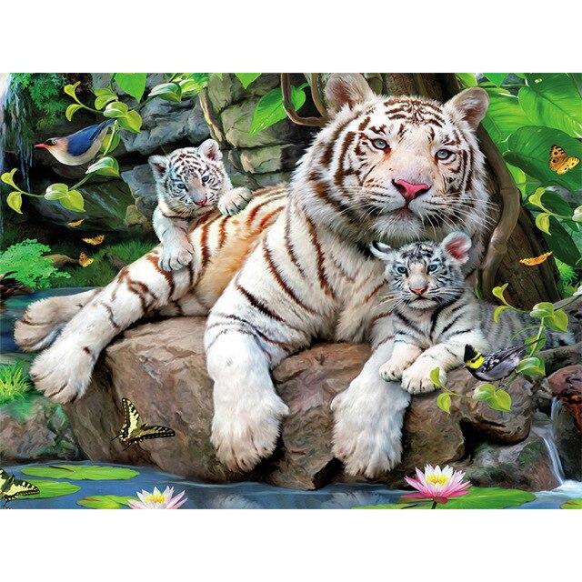 

Алмазная картина Тигр 5D Алмазная вышивка с животными, украшение дома, картина, полная круглая алмазная живопись, настенная живопись Full Round 40x50CM