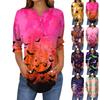 Women's Fashion Loose Button Collar Halloween Print Long Sleeve T-Shirt Top Pullover
