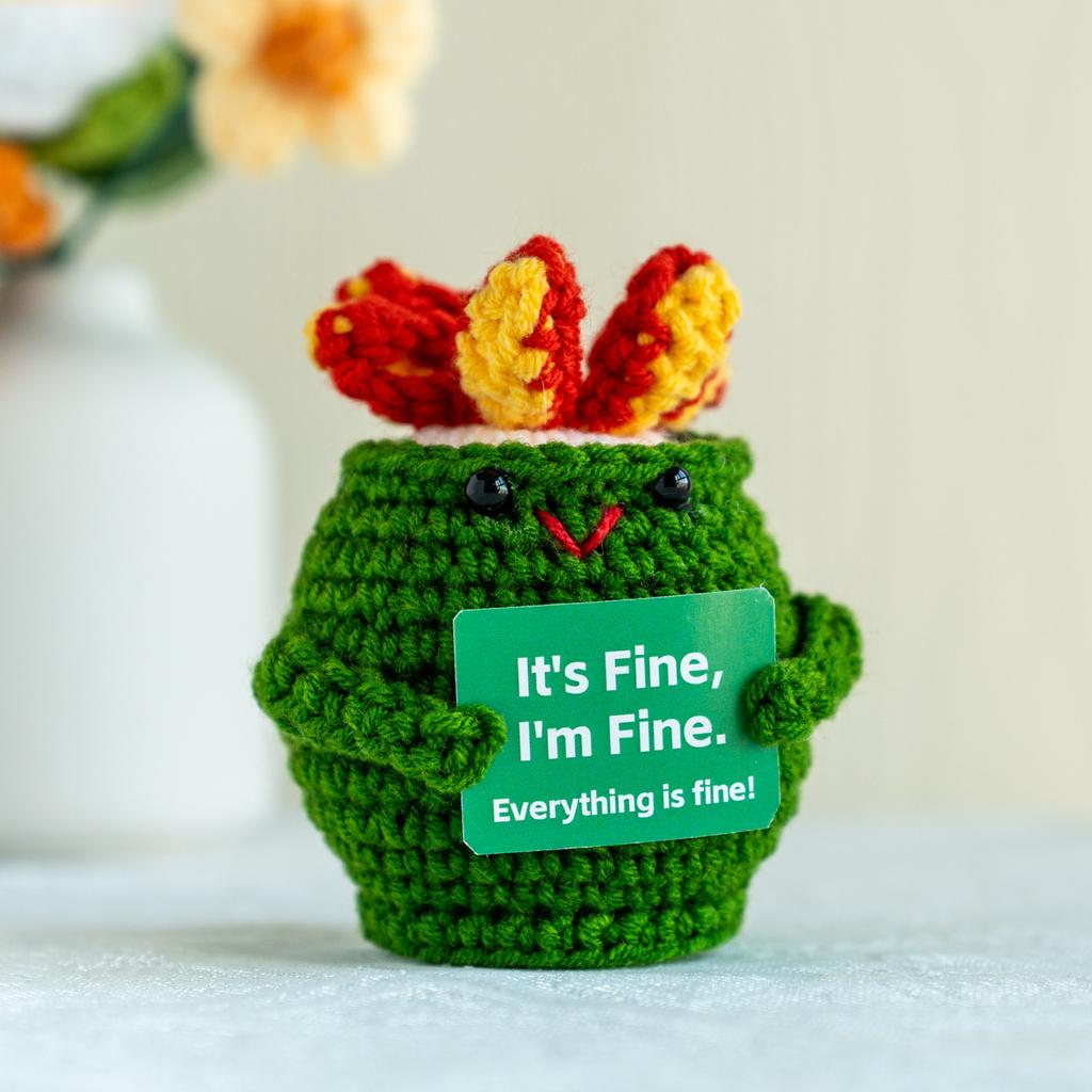 Funny Crochet Emotional Support Cat Doll With Card Desktop Ornament Handmade Knitted Cat Dolls Christmas Gifts Home Decoration