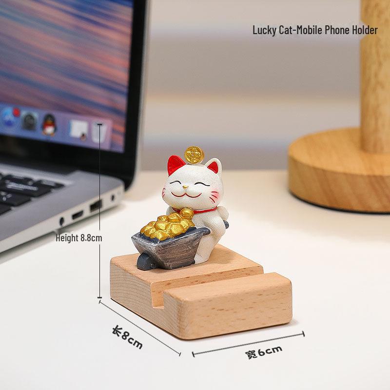 Cute Lucky Cat Phone Stand - Desktop Ornament & Mini Kitten Birthday Gift