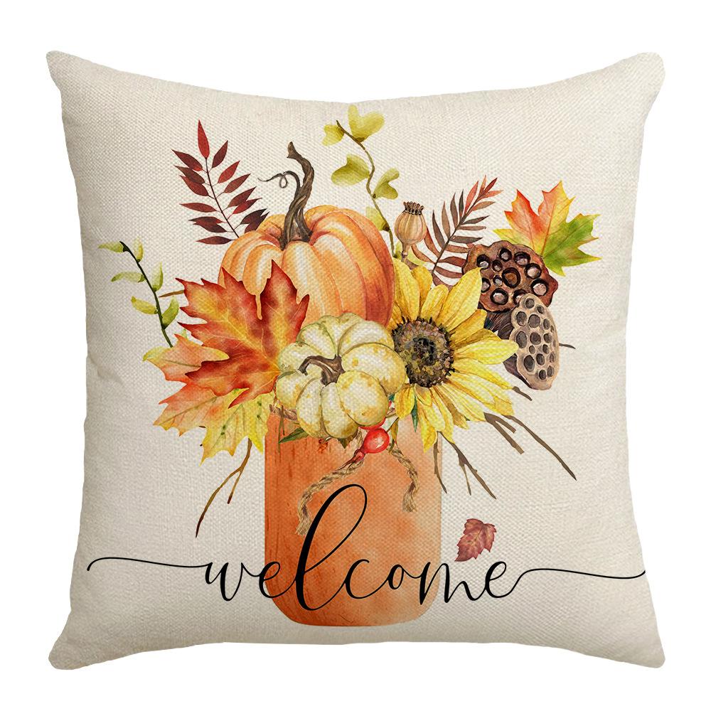 Thanksgiving Pillowcase New Autumn Pumpkin Maple Leaf Linen Home Decoration Sofa Pillowcase