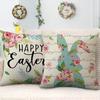 Happy Easter Bunny Christian Decorative Throw Pillow Covers Of 4, Spring Rose Flowers Cushion Case Home Decor